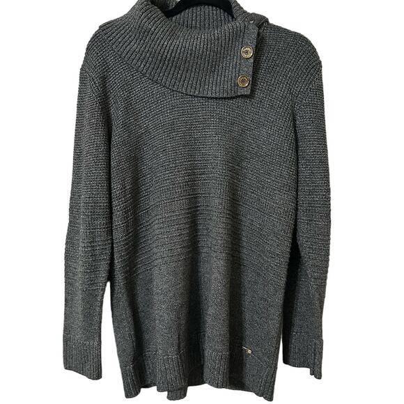 Calvin Klein Gray wide turrtleneck with button detail sweater, Size L - Picture 1 of 8
